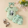 thumbnail image 2 of Gubotare Baby Girl Summer Outfits Baby Clothes Girl Girls Summer Outfit Short Sleeve Romper Short Headband Set 0 3 6 9 12 18 24 Months (Light Green,Size 12-18 Months), 2 of 6