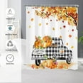 thumbnail image 3 of Fall Shower Curtain Pumpkin Maple Tree Leaves Black Plaid Truck Shower Curtain for Bathroom, Farmhouse Autumn Harvest Shower Curtain with Hooks Holiday Bathtub Decorations, 72W X 72L inches, 3 of 5