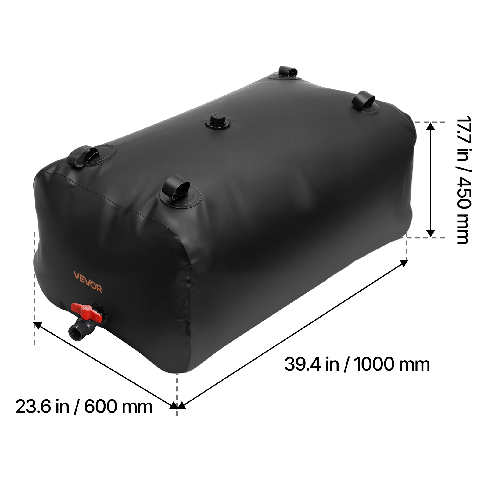 VEVOR Water Storage Bladder, 63.4 Gallon (240L) Water Storage Container Tank, 1000D PVC Large Capacity Soft Bag Bladder, Collapsible Portable for Garden Irrigation,Camping,RVs,Emergency Use - Black