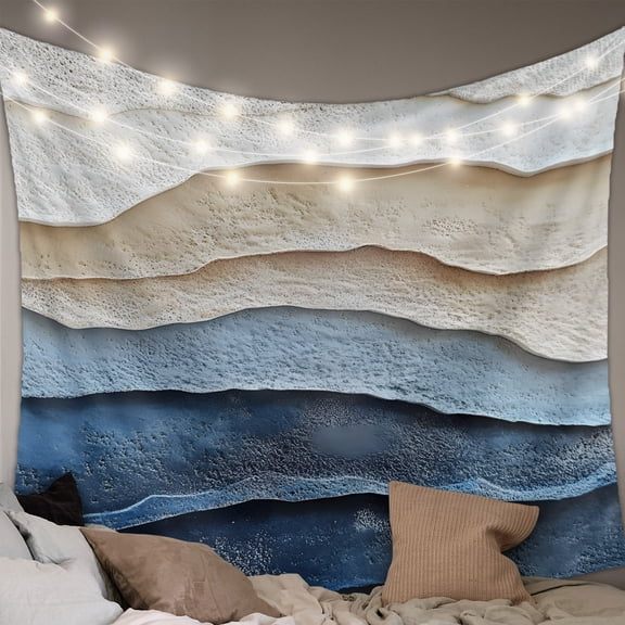 Blue Beige Large Tapestry for Bedroom Wall Hanging Tapestry, Coastal Wave Modern Abstract Art Ceiling Backdrop Tapestries Poster Blanket Wall Decor for Teens Room Living Room Dorm 85" x 90"