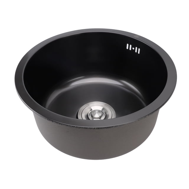 Single Bowl Kitchen Sink, Nano Black Undermount Small Kitchen Sink Stainless Steel Large Capacity Round Shape for Bar