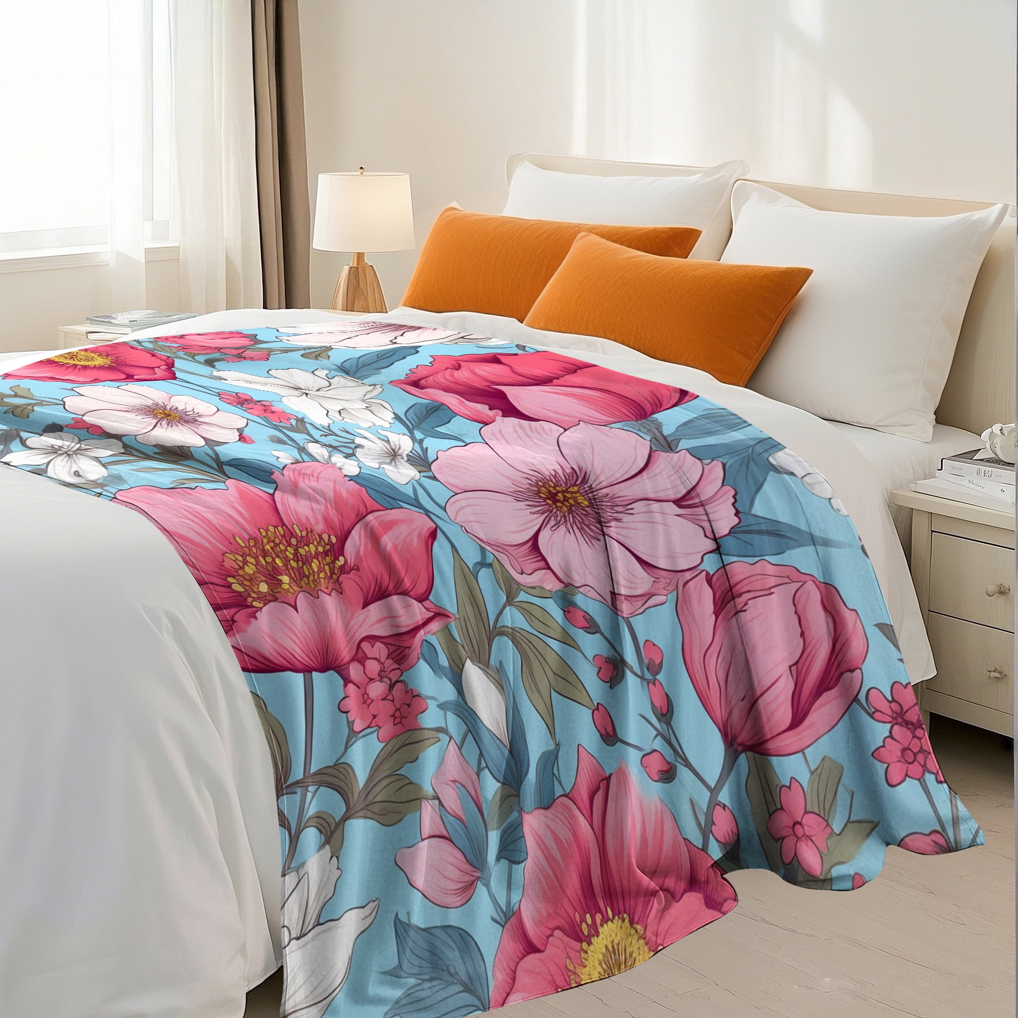 Flannel Fleece Throw Blanket, Soft Large Throw Blanket, Lightweight Cozy Plush Throw Blanket Fit Sofa Bed, 50"x60", Florals