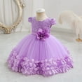 thumbnail image 5 of ZQUUVOU Flower Girls Dress Elegant Princess Puffy Tulle Dresses Bow Tie Waist Birthday Party Pageant Maxi Prom Gown Purple, 5 of 5
