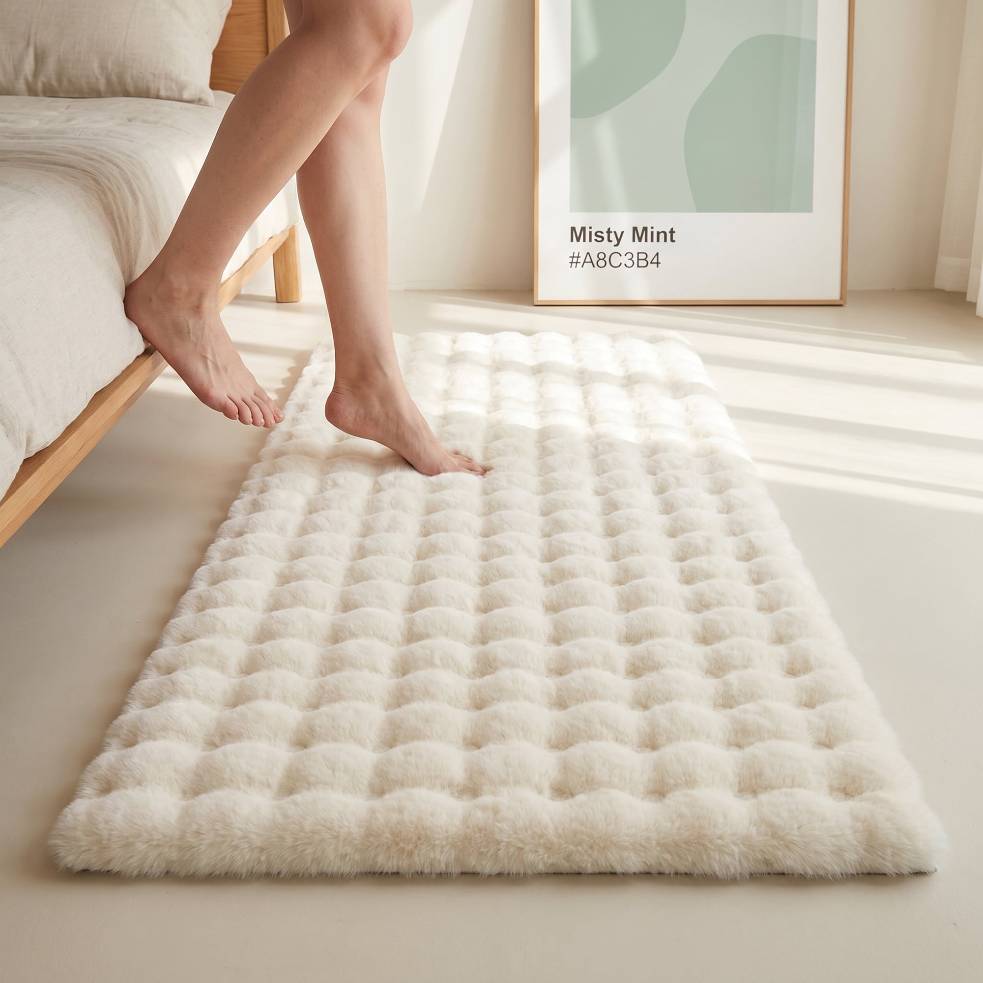 Unique Bargains Geometric Absorbent Shaggy Area Rug Non-Slip Plush Carpet 32" x 20" Beige