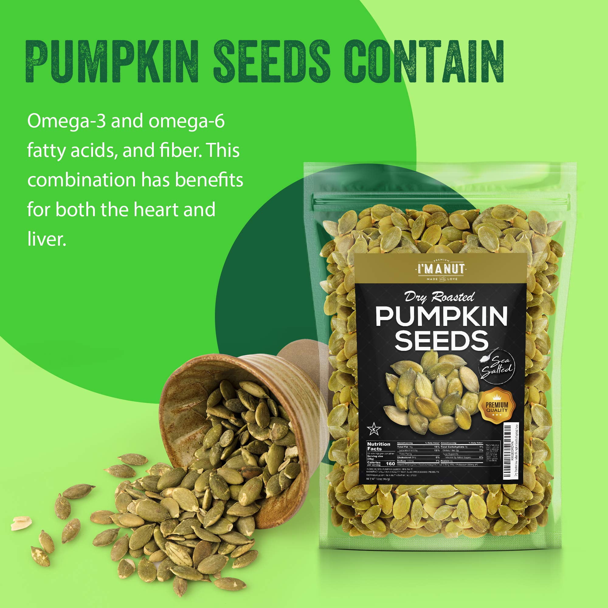 I'M A NUT Dry Roasted Pumpkin Seeds with Sea Salt-No oil No PPO Non GMO Vegan Kosher-48 oz