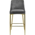 thumbnail image 3 of Homestock Rustic Refinement Modern, Contemporary Velvet Upholstered Counter Stool with Polished Metal Legs and Foot Rest, Set of 2, Ideal for Bar and Pub Height Tables, 21.5"D x 17"W x 38"H-Color:Grey, 3 of 8