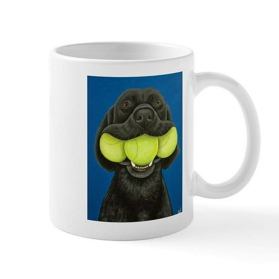 CafePress - Black Lab With 3 Tennis Balls Mug - 11 oz Ceramic Mug - Novelty Coffee Tea Cup
