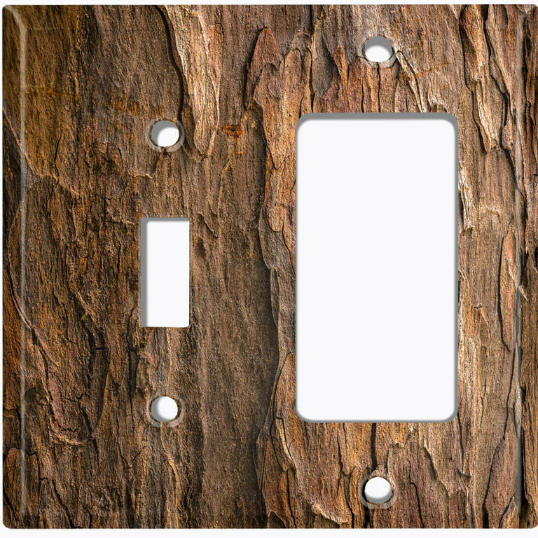 Metal Light Switch Plate Outlet Cover Image of Dark Brown Wood Bark  Wallpaper WOD005 