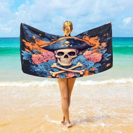 Ryvnso Flower Skeleton Pirate Beach Towel Quick Dry Swimming Yoga Beach Towels Large Sand Free Microfiber Towel 31"W x 71"L