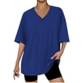 thumbnail image 1 of Shirt for Women Plus Size Short Sleeve V-neck Solid Color Oversized Loose T-shirt Blue XXL, 1 of 3