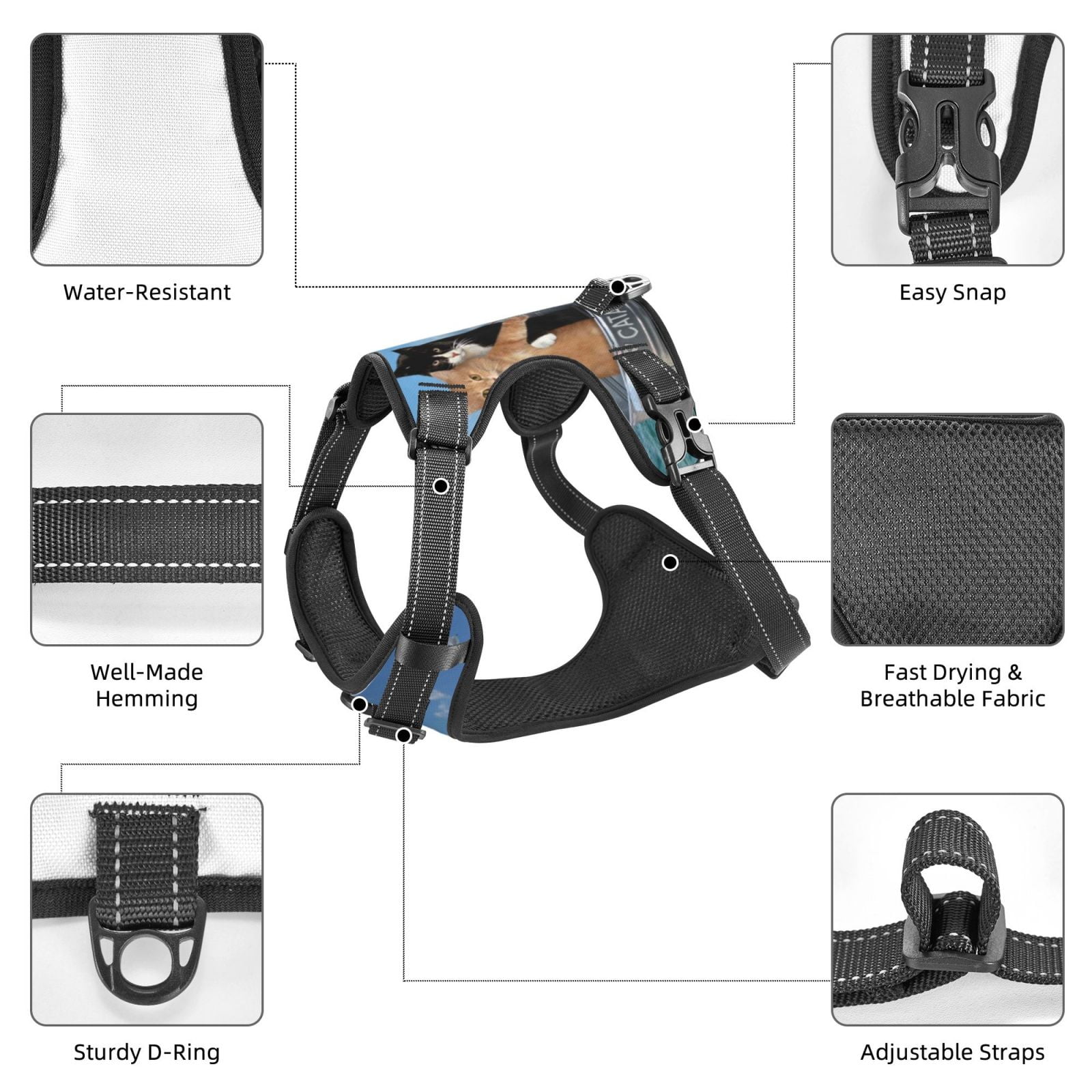 Naloa Two Brave Cats Are Floating On The Sea Iceberg Pet Harness Vest with Traction Rope, Adjustable No-Choke Dog Vest for Outdoor, Walking - Small