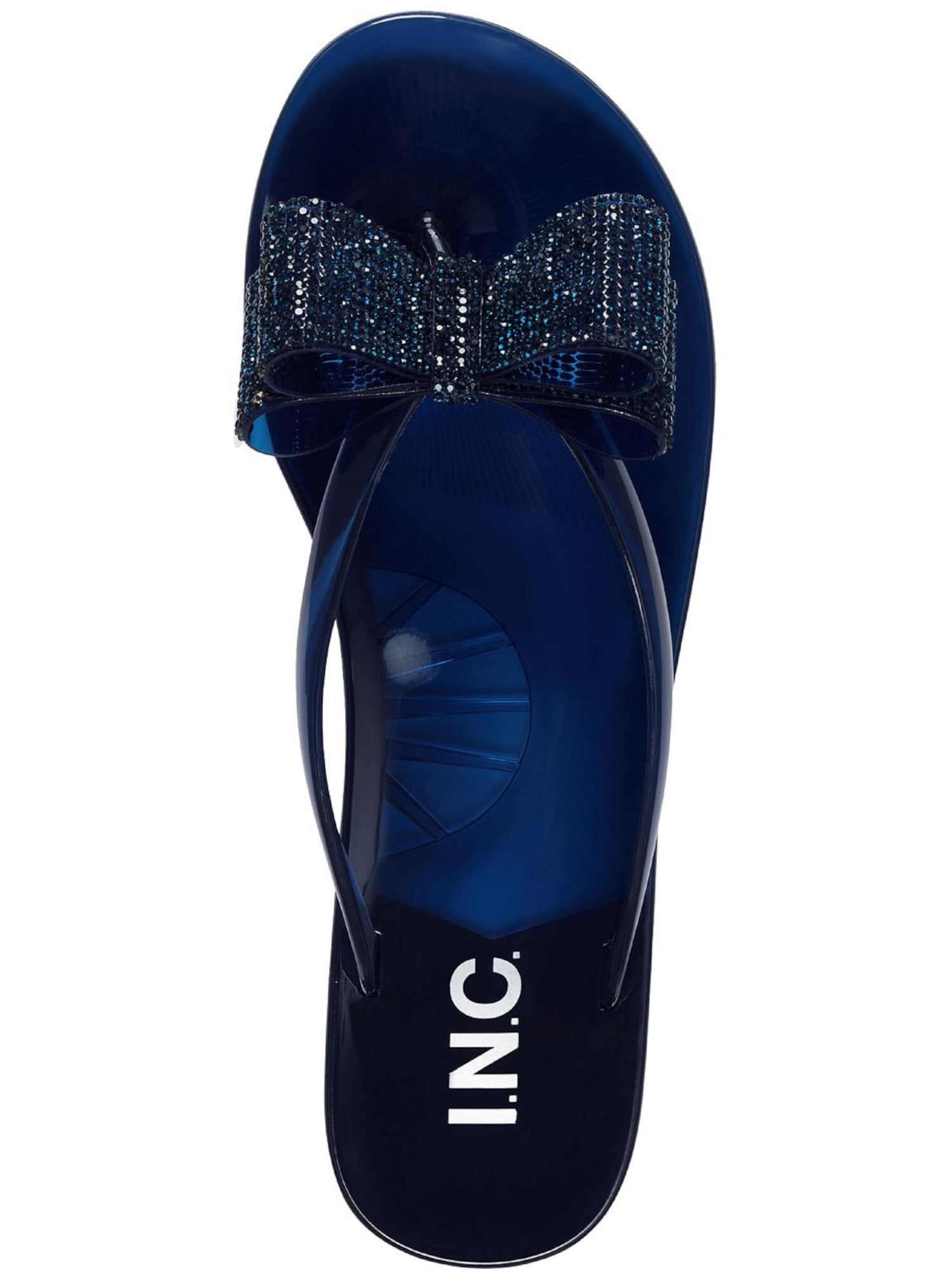 INC Womens Blue Bow And Rhinestone Accents Slip Resistant  INC Womens Navy Bow And Accents Madena Round Toe Slip On Thong Sandals 5 M main image 2