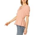thumbnail image 5 of INSPIRE CHIC INSPIRE CHIC Women's Peplum Elastic Waist Scoop Neck Puff Sleeve Blouse XS Coral Pink, 5 of 7