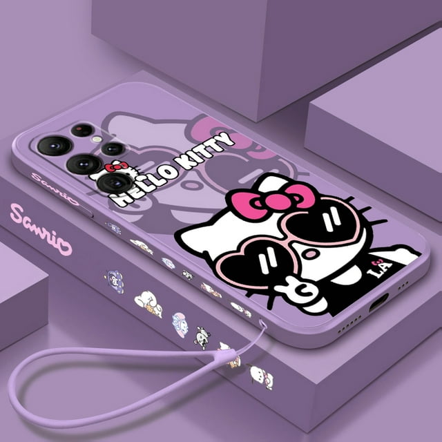 Sanrio Hello Kitty Cartoon Liquid Left Rope For Samsung Galaxy S24 S23 S22 S21 S20 FE S10 Ultra Plus Lite 5G Cover Funda Gift Festivals