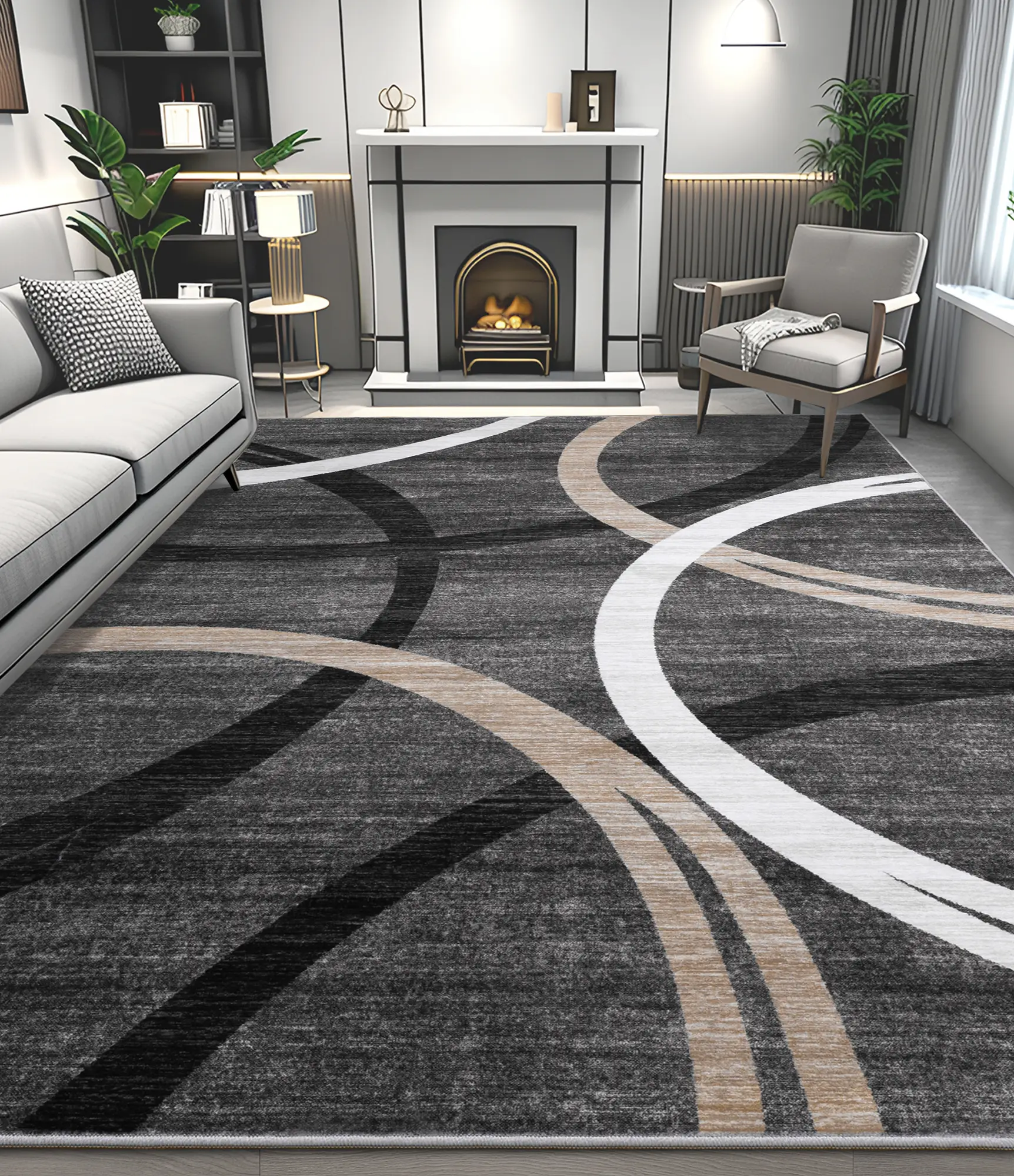 ChakmeOne 5x7 Washable Rug for Living Room Modern Abstract Area Rug Low Pile Non Slip for Home Office & High Traffic Areas