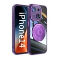 thumbnail image 3 of Allytechgroup iPhone 14 Case with Tempered Glass Lens Protector, Ring Holder Kickstand Shockproof Drop Protection Scratch Resistant Anti-Yellow Clear Back Case Cover for Apple iPhone 14, Darkpurple, 3 of 9