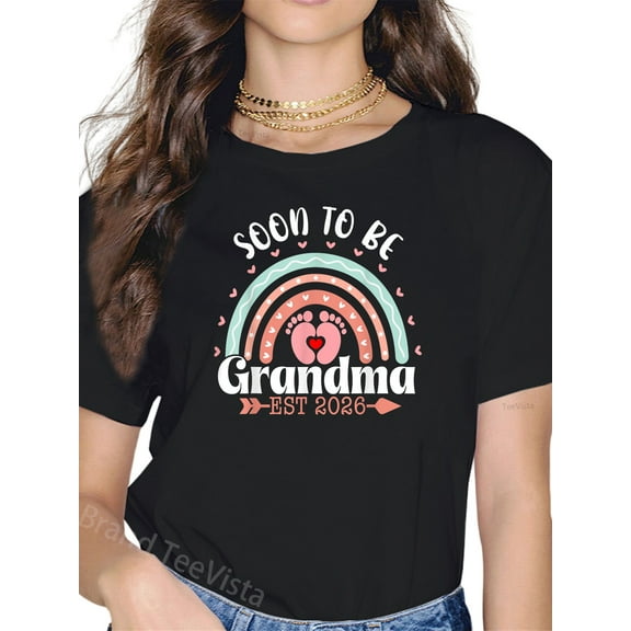 Soon To Be Grandma 2026 Rainbow Promoted To Grandma Est 2026 T-Shirt
