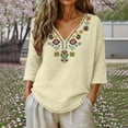 thumbnail image 2 of GEWSEY Linen Tops for Women 2026 Trendy Boho Embroidered V Neck 3/4 Sleeve Blouses Dressy Casual Loose Fit Shirts (White, L), 2 of 8
