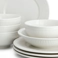 thumbnail image 6 of Elama Kate 16 Piece Textured Trim Double Bowl Porcelain Dinnerware Set in White, 6 of 10