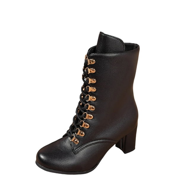 Birdeem Women's Versatile Solid Color British Style Large Size Fall Winter Comfortable Thick Heel Short Motorcycle Boots, Women's Winter Boots, Women's Fall Boots