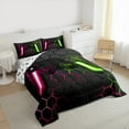 thumbnail image 3 of Castle Fairy 3-Piece Queen Size Comforter Set - Game Controller Hexagon Gamer Print, 3 of 8