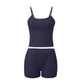 thumbnail image 4 of Womens Short Pajama Set Ribbed Knit Cami Top and Boxer Shorts Pajamas Cute Pj Sets(Navy,XL), 4 of 7