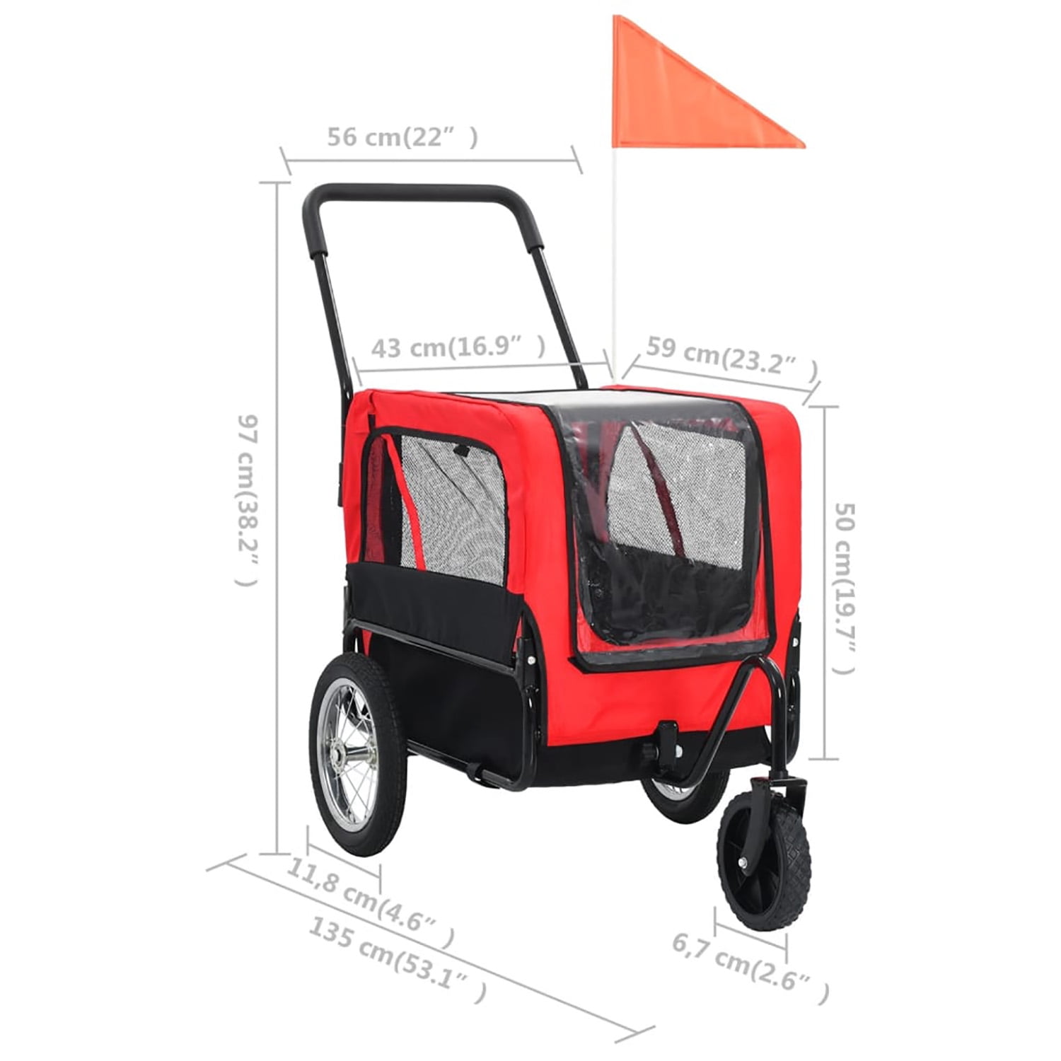 Pefilos 2-in-1 Dog Bike Trailer, Pet Stroller Bicycle Carrier w/Hitch, Suspension, Large Jogger with Visibility Flag and Reflectors, 55lb Weight Capacity, Red Pefilos 2-in-1 Dog Bike Trailer, Pet Stroller Bicycle Carrier w/Hitch, Suspension, Large Jogger with Visibility Flag and Reflectors, 55lb Weight Capacity, Red