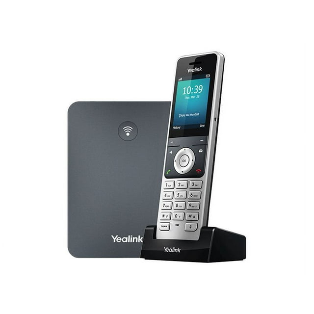 Yealink W76P - Téléphone Sans Fil / Téléphone VoIP avec Afficheur - 1900 MHz - DECT\CAT-iq - Capacité d'Appel 3 Voies - SIP, SIP v2, RTCP-XR, VQ-RTCPXR - 10 Lignes - Gris Classique, Argent Albâtre