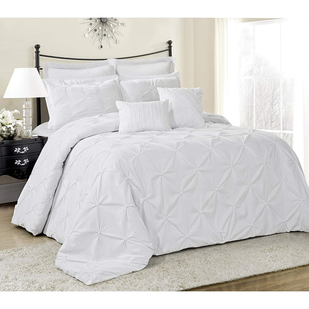 HIG 8 Piece Comforter Set Queen-White Elastic Embroidery-Lucilla Bed In ...