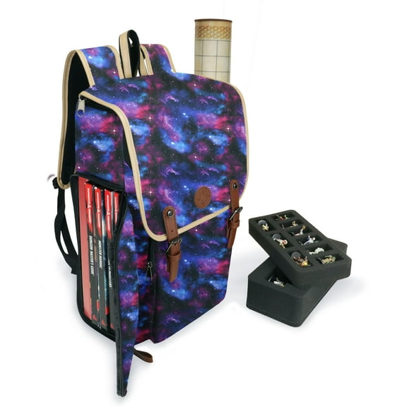 ENHANCE Designer Edition DnD Backpack - Stylish RPG Travel Bag fits 4 Books and Binder (Galaxy)