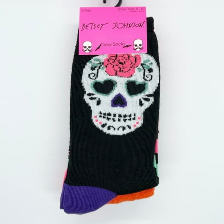Betsey Johnson Ladies Skull Candy Spooky Halloween Character Crew Socks - 3 Pack