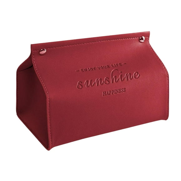 Modern PU Leather Tissue Box Holder Container for Countertop Vanity Bedroom Red