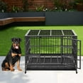 thumbnail image 3 of SHUSHIM 48'' Enhanced Heavy Duty Dog Kennel Crate Cage with Strong Metal Frame, Double Doors and Lockable Wheels, for Extra Large Dog Breeds, Pet Playpen, Black, 3 of 7