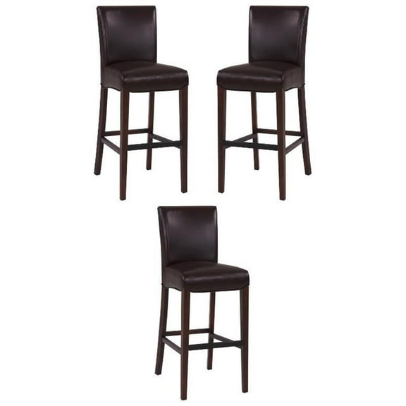 Home Square 29.5" Bonded Leather Bar Stool in Brown - Set of 3