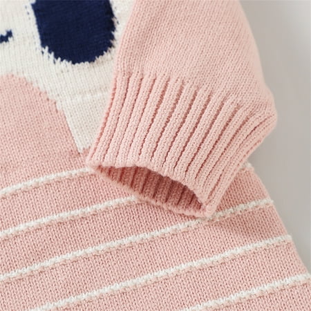 

kpoplk Christmas Sweater Kids Hat Knitted Romper Cotton Clothes Jumpsuit Outfits Striped Sweater Set Toddler Sweater(Pink)