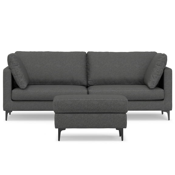 Simpli Home Ava 90-inch Sofa and Ottoman Set in Tightly Woven Performance Fabric