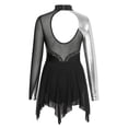 thumbnail image 2 of inlzdz Kids Girls Sparkle Metallic Figure Skating Competiton Dress Mesh Long Sleeve Irregular Hem Black 8, 2 of 7