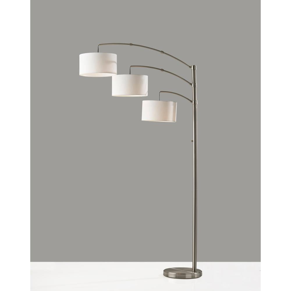 Adesso Cabo Arc Lamp, Brushed Steel, Textured White Fabric Shade