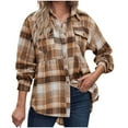 thumbnail image 3 of UVEASISHA Womens Casual Shacket Fall Long Sleeve Collared Plaid Shirt Jackets Lightweight Fashion Button Down Business Shirts for Women with Pockets,Coffee,S, 3 of 7