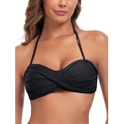 Ocean Blues Women's Halter Bikini Top Twist Bandeau Swimsuit Top Adjustable & Removable Straps Bikini Bathing Suits for Women