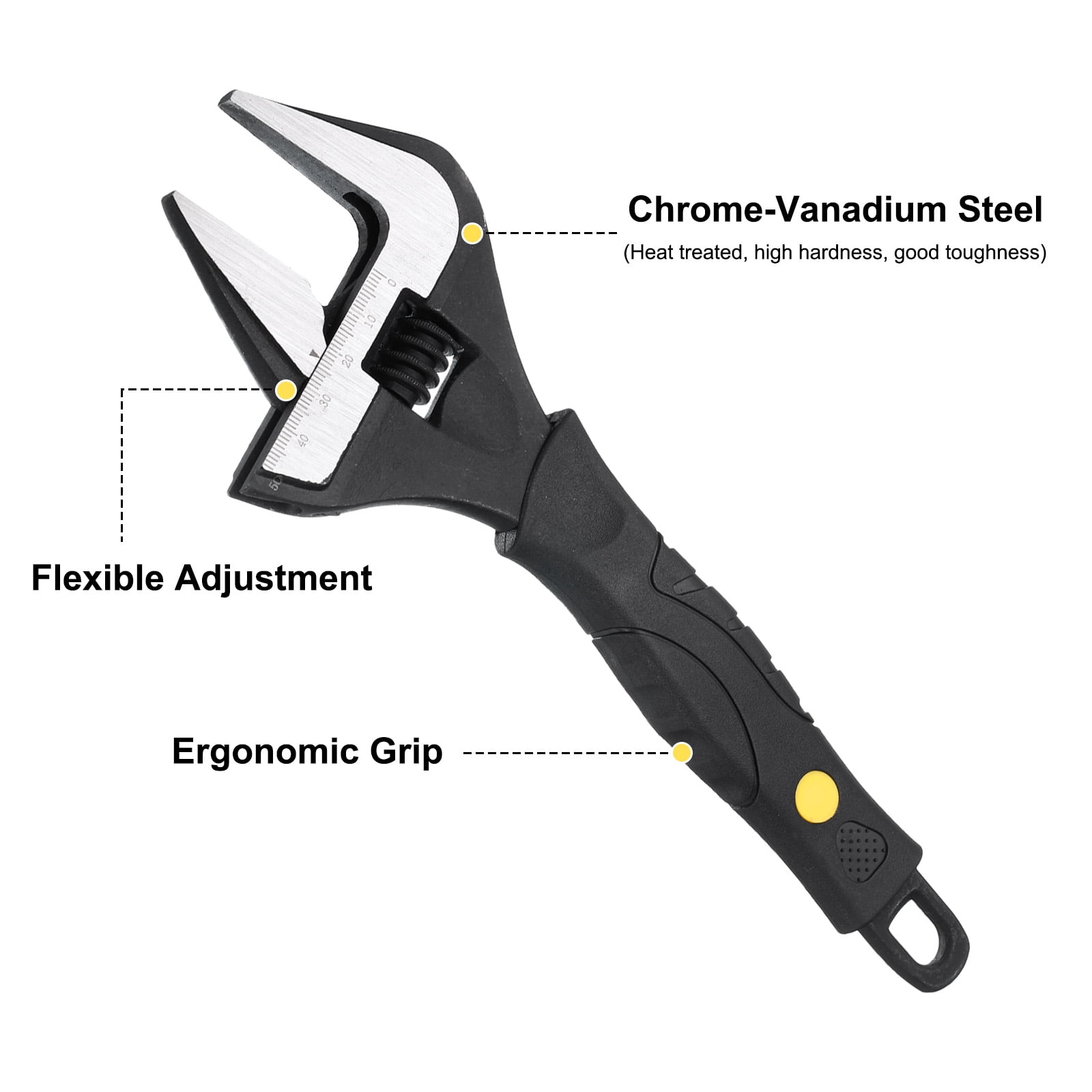 1pcs Adjustable Wrench 10" Alloy Steel Universal Spanner Wide Opening, Black