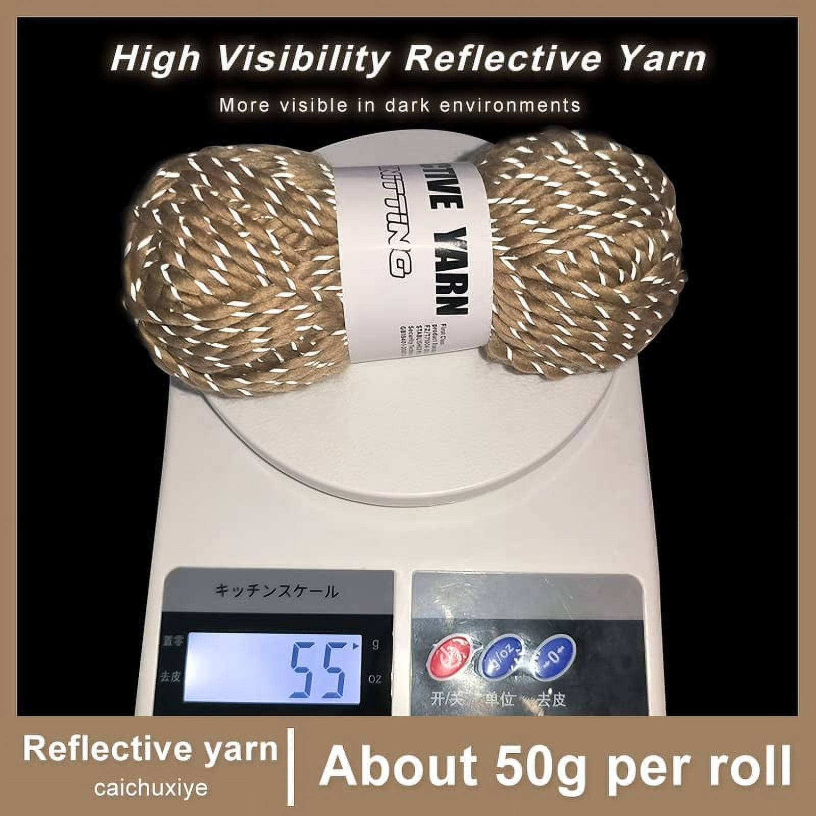 caichuxiye 4pcs Reflective Yarn,Sparkle Yarn,Silver Yarn,for Crafts Glow in The Dark Yarn for Crochet for Reflective High Visibility Warm Winter Loop Reflective Hat.(50g, 55 Yards) (Brown)