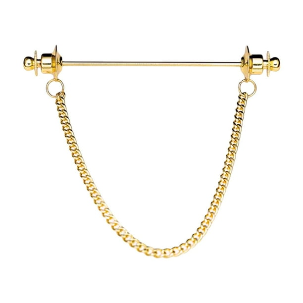 Broche clásico para cuello de camisa de hombre con cadena, adorno de joyería, broches para corbata. Dorado