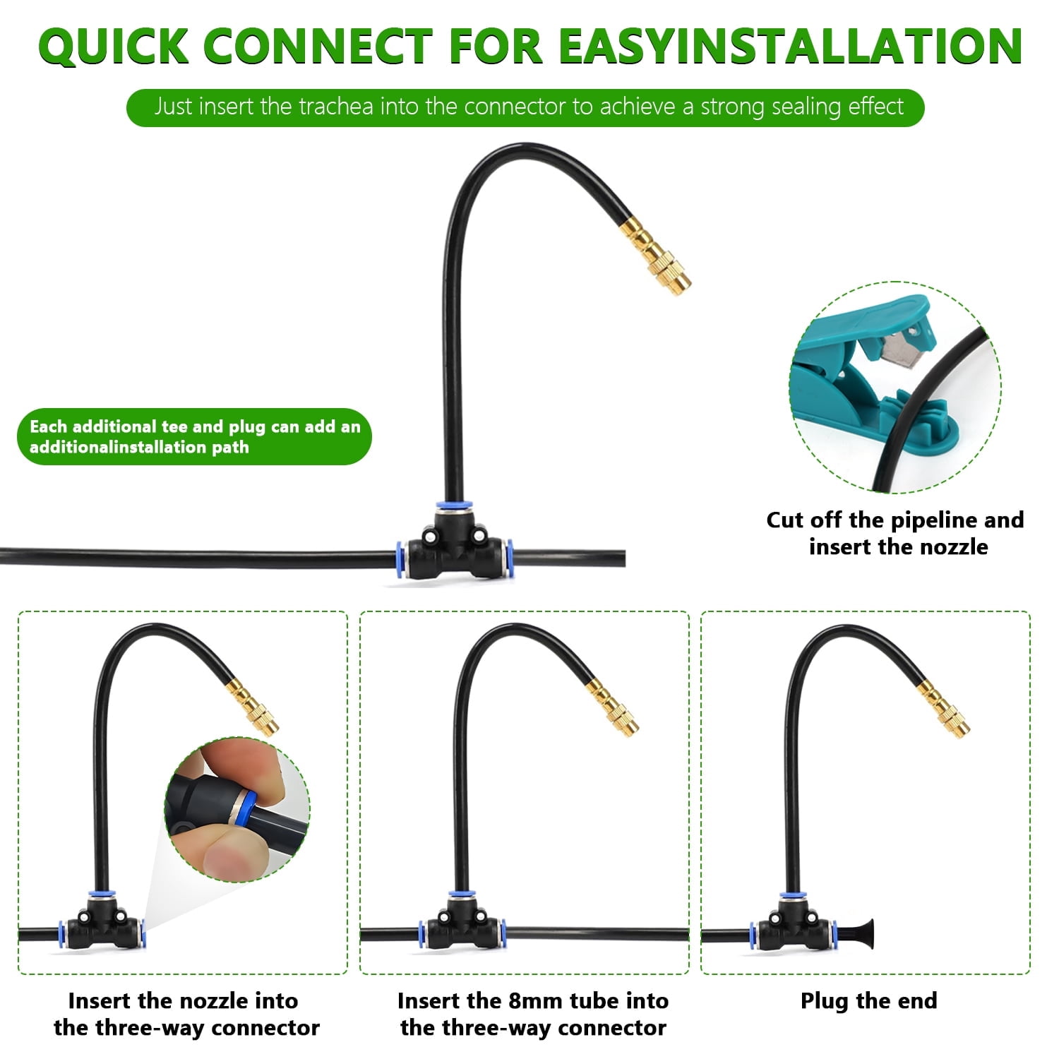 50 FT Drip Irrigation Kit with Adjustable Nozzles and Quick Connect, Automatic Garden Drip Irrigation System for Raised Bed Garden, Greenhouse, Containers, Potted Plants