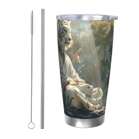

Logiee Forest Meditating White Tiger Print 20OZ Car Cup with Lid Stainless Steel Vacuum Insulated Double Wall Travel Tumbler Durable Insulated Coffee Mug Thermal Cup with Straw-Straw Two-piece Set