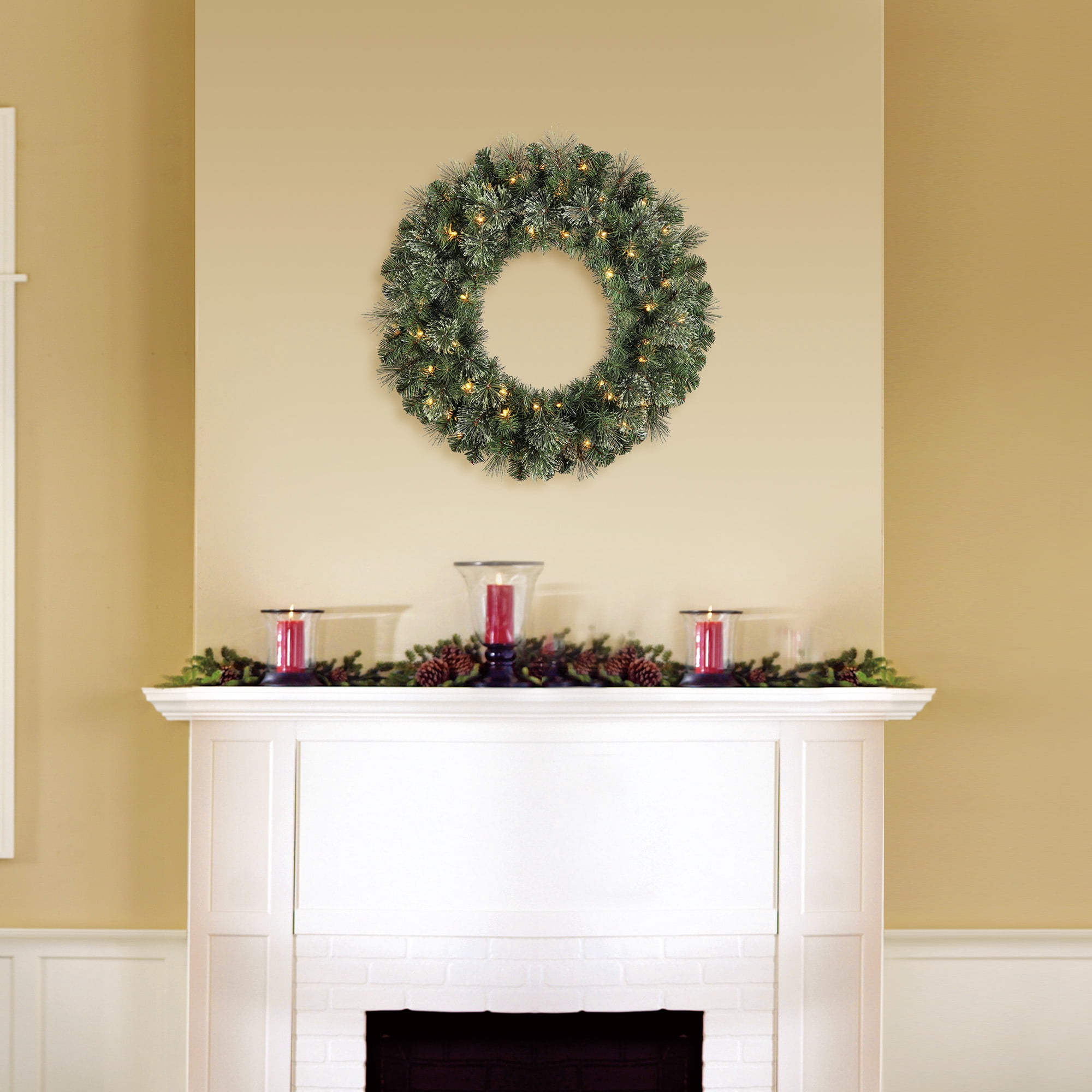 Liberty Color-Changing Pre-Lit LED Battery-Powered Artificial Christmas Wreath with Timer, 24", by Holiday Time