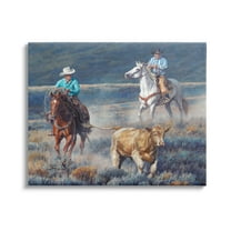 Stupell Industries Cowboys Wrangling Cattle Animals & Insects Painting Gallery Wrapped Canvas Print Wall Art, 20 x 16