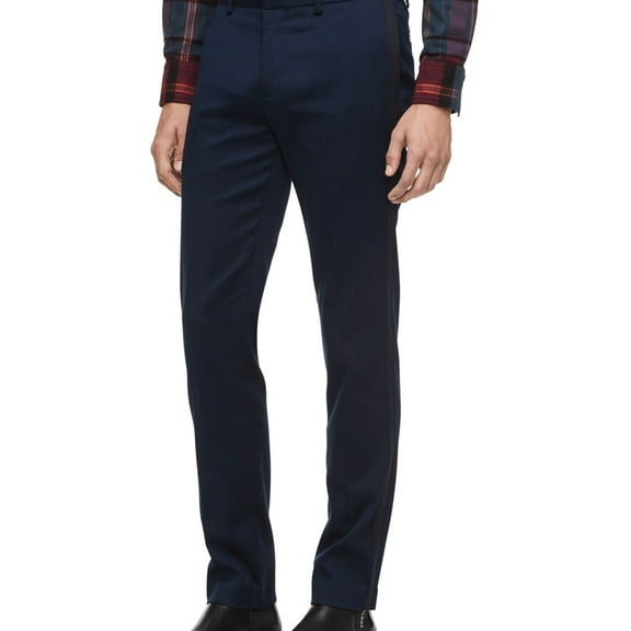 Calvin Klein Mens Taped Seam Stretch Dress Pants Slacks, Blue, 33W x 30L