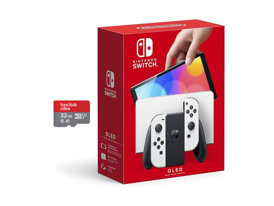 Nintendo Switch OLED White and 32GB microSD Card - World Edition Bundle (NEW)