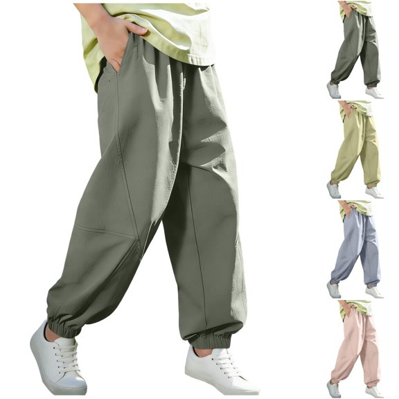 LIBRCLO Pants for Girls Boys Size 16 Sun Protection Mosquito Elastic Bottom Pants with Pockets Outdoor Summer Sports Kids Clothes